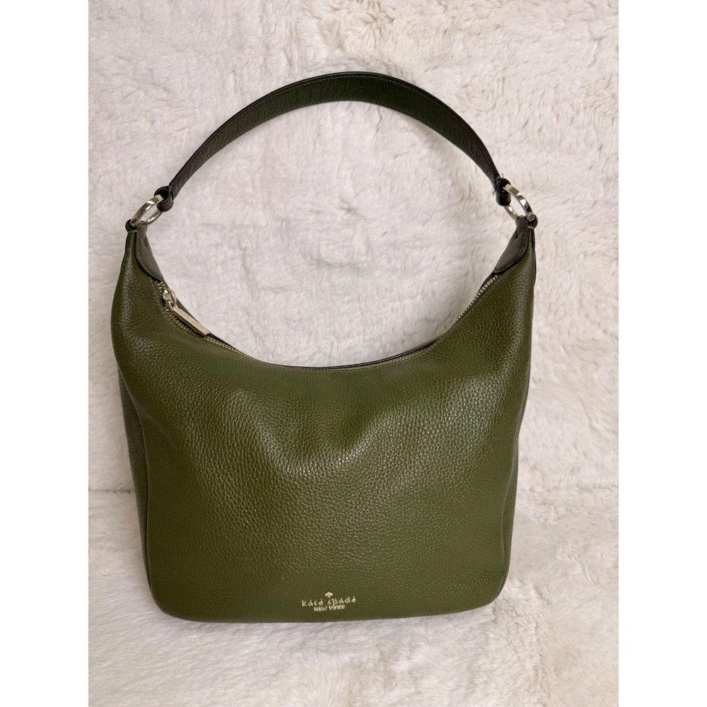 Kate Spade Medium Hobo Bag Olive Green Pebbled Leather Gold Hardwear KB694